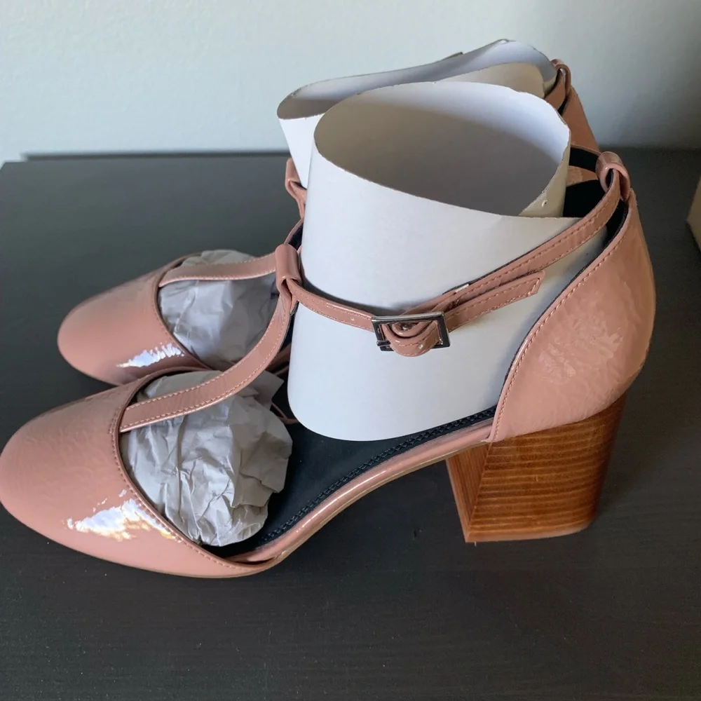 ASOS Blush Patent T-Strap Block Heel Sandals - Picture 4 of 7